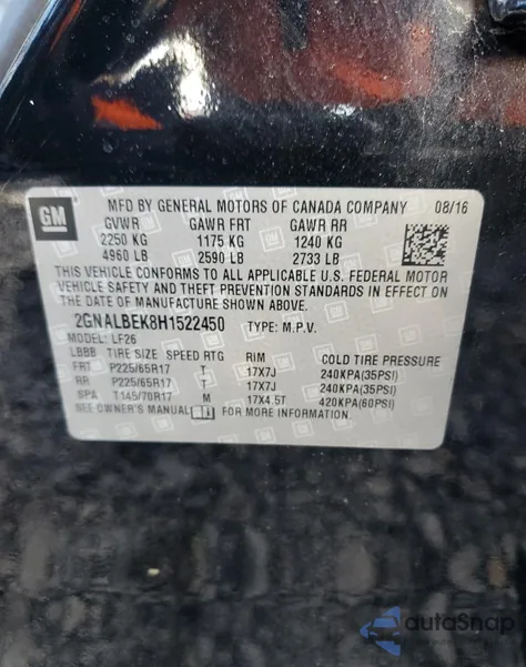 2017 Chevrolet Equinox Ls из США, поврежденный, VIN 2GNALBEK8H1522450